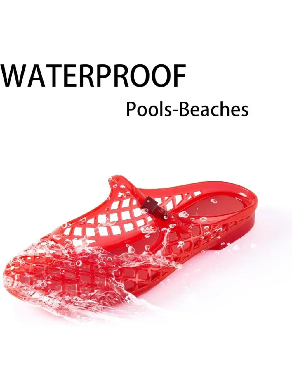 Women's Red Mary Jane Jelly Mule Flat Sandals Waterproof Beach Pool Comfort